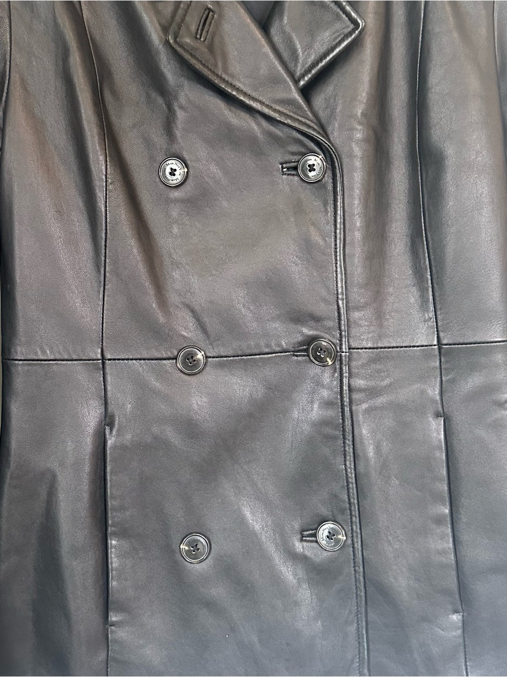 Vintage Marc New York Andrew Marc Black Leather Double-Breasted Coat - Size: XS - Picture 6 of 9